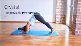  Presentation with dolphin - Slide deck featuring middle-age-beautiful-sportwoman-standing background and a sky blue colored foreground