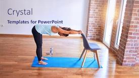  Presentation with children doing kids gym - Slide deck featuring middle-age-beautiful-sportwoman-standing background and a sky blue colored foreground