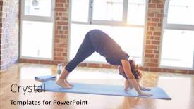  Presentation with gym - Presentation theme enhanced with middle-age-beautiful-sportwoman-standing background and a lemonade colored foreground