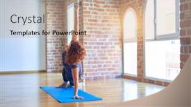  Presentation with gym - PPT theme consisting of middle-age-beautiful-sportwoman background and a coral colored foreground