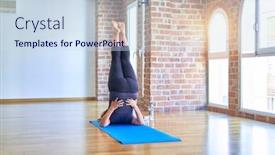  Presentation with gym - Theme consisting of middle-age-beautiful-sportwoman background and a sky blue colored foreground