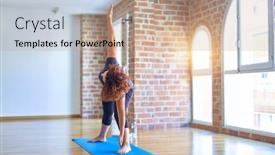  Presentation with triangle - Slide set enhanced with middle-age-beautiful-sportwoman background and a coral colored foreground