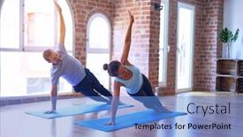  Presentation with sporty - Theme with middle-age-beautiful-sporty-couple background and a teal colored foreground