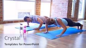  Presentation with sporty - Slides enhanced with middle-age-beautiful-sporty-couple background and a light blue colored foreground