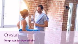  Presentation with sporty - Beautiful PPT theme featuring middle-age-beautiful-sporty-couple backdrop and a pink colored foreground