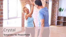  Presentation with sporty - Beautiful PPT layouts featuring middle-age-beautiful-sporty-couple backdrop and a lemonade colored foreground