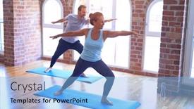  Presentation with sporty - Beautiful presentation design featuring middle-age-beautiful-sporty-couple backdrop and a light blue colored foreground