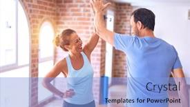 Presentation with sporty - PPT theme enhanced with middle-age-beautiful-sporty-couple background and a light blue colored foreground