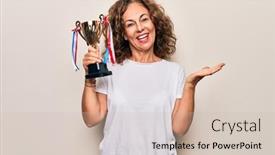  Presentation with successful - Slides having middle-age-beautiful-successful-woman background and a soft green colored foreground