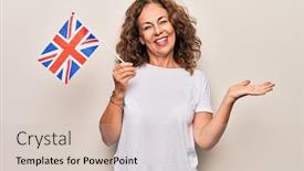  Presentation with united kingdom - Presentation design with middle-age-beautiful-tourist-woman background and a soft green colored foreground