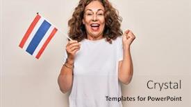  Presentation with thai - Presentation theme featuring middle-age-beautiful-tourist-woman background and a soft green colored foreground