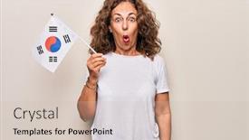  Presentation with korean flag - Colorful slide deck enhanced with middle-age-beautiful-tourist-woman backdrop and a soft green colored foreground