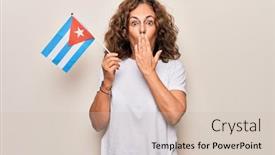  Presentation with cuban - Colorful slide deck enhanced with middle-age-beautiful-tourist-woman backdrop and a soft green colored foreground