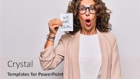  Presentation with equality - Audience pleasing PPT layouts consisting of middle-age-beautiful-woman-asking backdrop and a soft green colored foreground