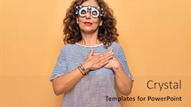  Presentation with optometry - Beautiful PPT theme featuring middle-age-beautiful-woman-controlling backdrop and a coral colored foreground