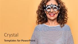  Presentation with optometry - PPT theme having middle-age-beautiful-woman-controlling background and a yellow colored foreground