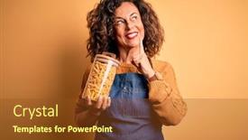  Presentation with macaroni - Beautiful presentation featuring middle-age-beautiful-woman-holding backdrop and a tawny brown colored foreground