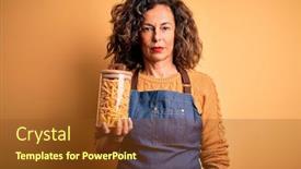  Presentation with macaroni - Slides consisting of middle-age-beautiful-woman-holding background and a tawny brown colored foreground