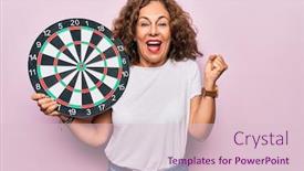  Presentation with dartboard - Colorful PPT theme enhanced with middle-age-beautiful-woman-holding backdrop and a lemonade colored foreground