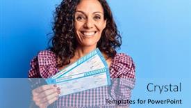  Presentation with airline - Presentation design having middle-age-beautiful-woman-holding background and a light blue colored foreground