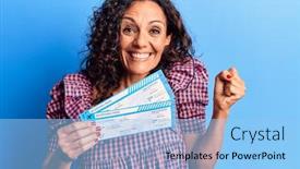  Presentation with airline - Presentation design featuring middle-age-beautiful-woman-holding background and a light blue colored foreground