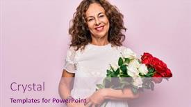  Presentation with pink flowers - Slides enhanced with middle-age-beautiful-woman-holding background and a lemonade colored foreground