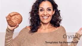  Presentation with achievement - Presentation design with middle-age-beautiful-woman-holding background and a coral colored foreground