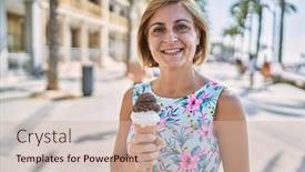  Presentation with ice cream - Presentation design consisting of middle-age-beautiful-woman-holding background and a soft green colored foreground