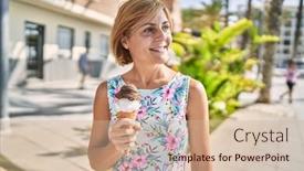  Presentation with ice cream - Slides featuring middle-age-beautiful-woman-holding background and a coral colored foreground