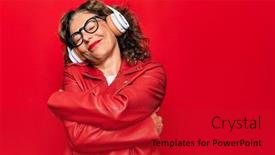  Presentation with love music - Slide deck consisting of middle-age-beautiful-woman-listening background and a crimson colored foreground