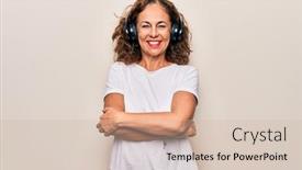  Presentation with person listening - PPT theme having middle-age-beautiful-woman-listening background and a soft green colored foreground