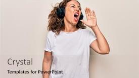  Presentation with listening woman - Amazing PPT theme having middle-age-beautiful-woman-listening backdrop and a soft green colored foreground