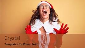  Presentation with frustration - PPT theme consisting of middle-age-beautiful-woman-wearing background and a red colored foreground