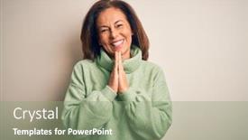  Presentation with praying hands - Colorful theme enhanced with middle-age-beautiful-woman-wearing backdrop and a seafoam green colored foreground