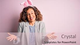  Presentation with bunny - Presentation theme enhanced with middle-age-beautiful-woman-wearing background and a lemonade colored foreground