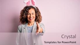  Presentation with business pink - PPT theme with middle-age-beautiful-woman-wearing background and a lemonade colored foreground