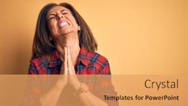  Presentation with praying hands - PPT theme with middle-age-beautiful-woman-wearing background and a yellow colored foreground