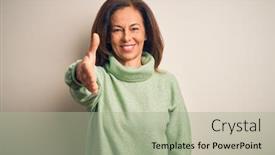  Presentation with business casual - Audience pleasing PPT theme consisting of middle-age-beautiful-woman-wearing backdrop and a mint green colored foreground