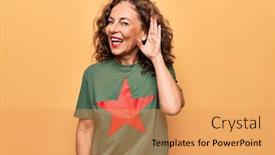  Presentation with red star - Colorful theme enhanced with middle-age-beautiful-woman-wearing backdrop and a yellow colored foreground