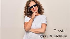  Presentation with confident - Cool new PPT layouts with middle-age-beautiful-woman-wearing backdrop and a soft green colored foreground