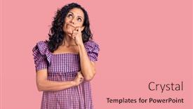  Presentation with thinking - Audience pleasing slide set consisting of middle-age-beautiful-woman-wearing backdrop and a coral colored foreground