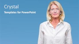  Presentation with simple business - Beautiful presentation theme featuring middle age blonde business woman over isolated background with serious expression on face simple and natural looking at the camera backdrop and a teal colored foreground