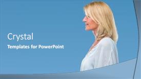 Presentation with business profile - Beautiful slides featuring middle age blonde business woman over isolated background looking to side relax profile pose with natural face with confident smile backdrop and a teal colored foreground