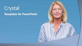  Presentation with simple business - Cool new presentation with middle age blonde business woman over isolated background with serious expression on face simple and natural looking at the camera backdrop and a teal colored foreground