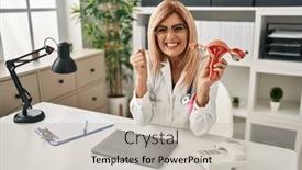  Presentation with gynecologist - Presentation consisting of middle-age-blonde-gynecologist-woman background and a soft green colored foreground