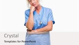  Presentation with nurse thinking - Colorful PPT layouts enhanced with middle age blonde nurse surgeon doctor woman over isolated background thinking looking tired and bored with depression problems with crossed arms backdrop and a light gray colored foreground