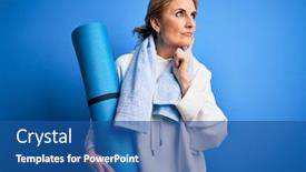  Presentation with sporty - Slide deck enhanced with middle-age-blonde-sporty-woman background and a ocean colored foreground