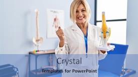  Presentation with joint - Slide set having middle-age-blonde-traumatologist-woman background and a teal colored foreground