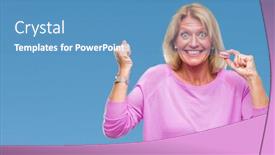  Presentation with biscuit - Colorful slides enhanced with middle age blonde woman eatin pink macaron biscuit over isolated background screaming proud and celebrating victory and success very excited cheering emotion backdrop and a teal colored foreground