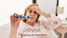  Presentation with measuring - Presentation theme having middle-age-blonde-woman-measuring background and a  colored foreground